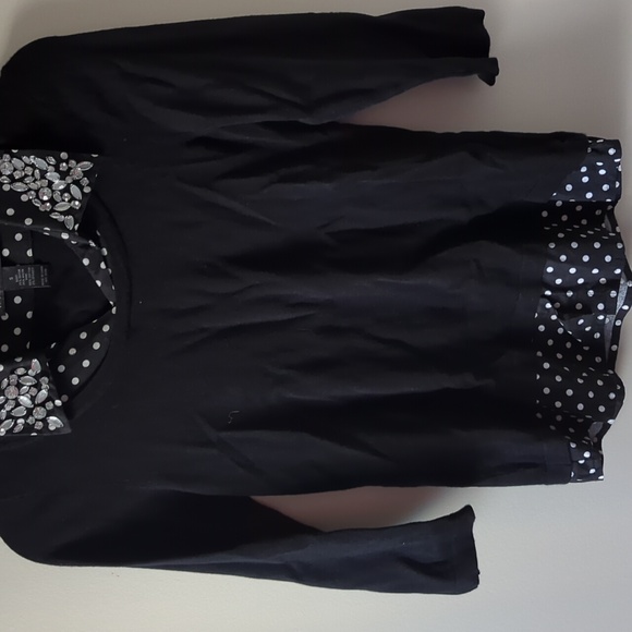 INC black white polka dot embellished bling jewels collar sweater shirt pullover - Picture 14 of 17